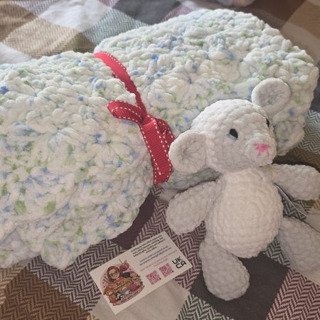Handmade 31" Crochet Blanket & UKCA Tested Lamb Plush Gift Set