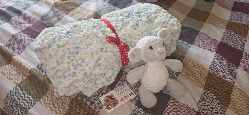 Handmade 31" Crochet Blanket & UKCA Tested Lamb Plush Gift Set