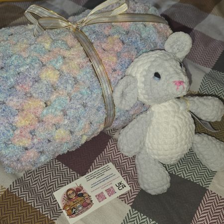 Handmade 31" Crochet Blanket & UKCA Tested Lamb Plush Gift Set