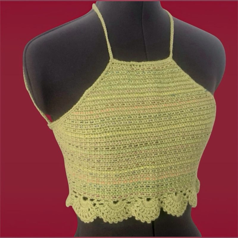 Handmade Lime Green Crochet Halter Crop Top (Size XS-S)