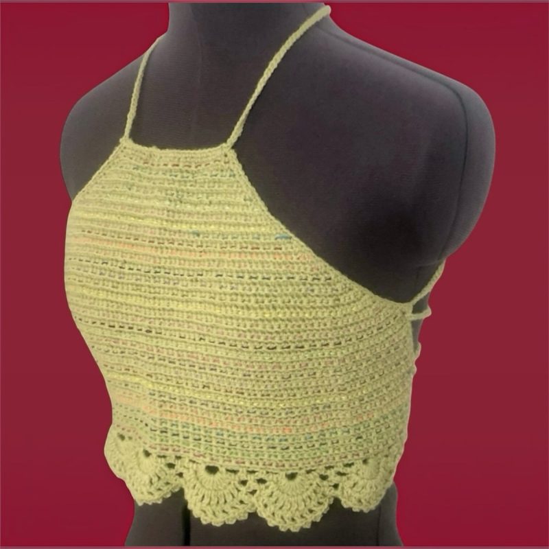 Handmade Lime Green Crochet Halter Crop Top (Size XS-S)