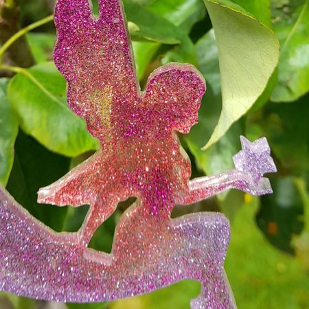 Very Cute Sparkly Resin Fairy Suncatcher in Pink and Purple. A Lovely Gift For A Childs Room