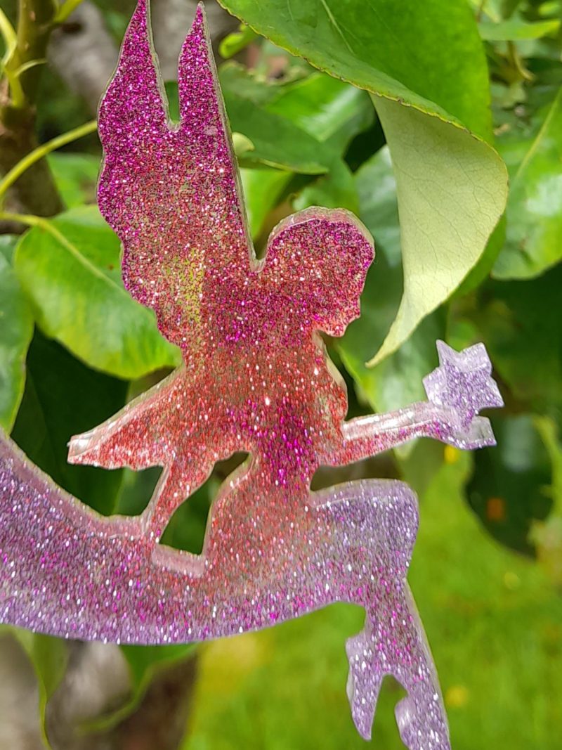 Very Cute Sparkly Resin Fairy Suncatcher in Pink and Purple. A Lovely Gift For A Childs Room