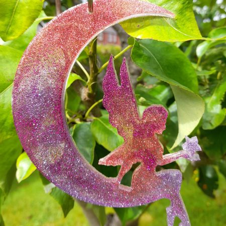 Very Cute Sparkly Resin Fairy Suncatcher in Pink and Purple. A Lovely Gift For A Childs Room