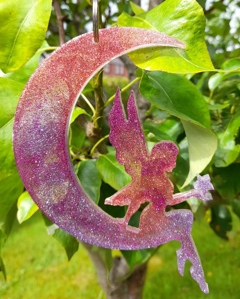 Very Cute Sparkly Resin Fairy Suncatcher in Pink and Purple. A Lovely Gift For A Childs Room