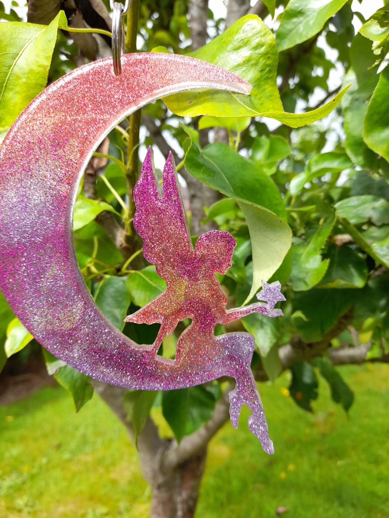 Very Cute Sparkly Resin Fairy Suncatcher in Pink and Purple. A Lovely Gift For A Childs Room
