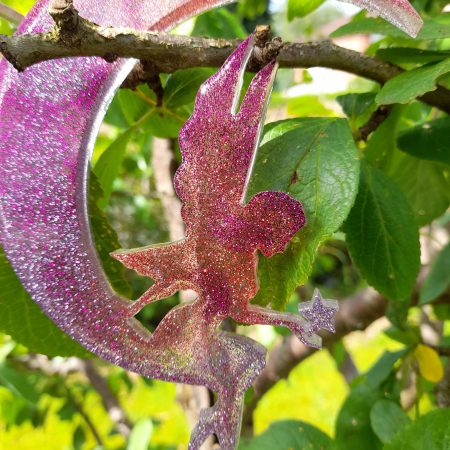Very Cute Sparkly Resin Fairy Suncatcher in Pink and Purple. A Lovely Gift For A Childs Room