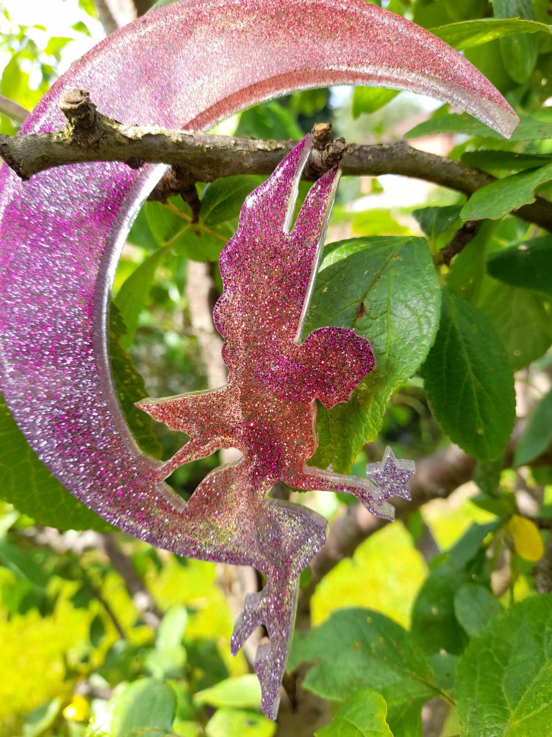 Very Cute Sparkly Resin Fairy Suncatcher in Pink and Purple. A Lovely Gift For A Childs Room