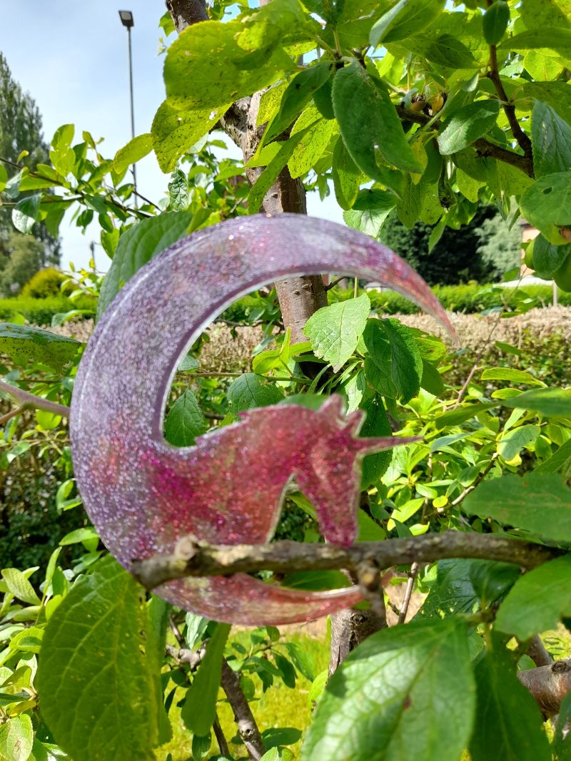 Very Cute Sparkly Resin Unicorn Suncatcher in Pink and Purple. A Lovely Gift For A Childs Room