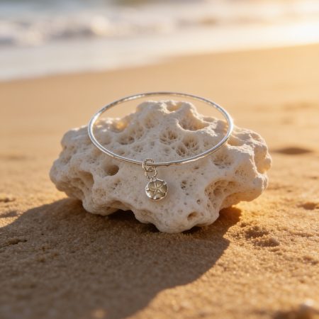 Coastal Sterling Silver Sand Dollar Charm Bangle