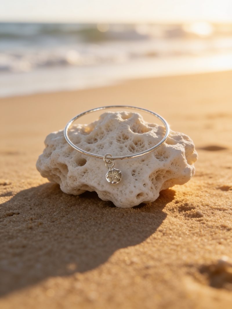 Coastal Sterling Silver Sand Dollar Charm Bangle