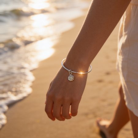 Coastal Sterling Silver Sand Dollar Charm Bangle