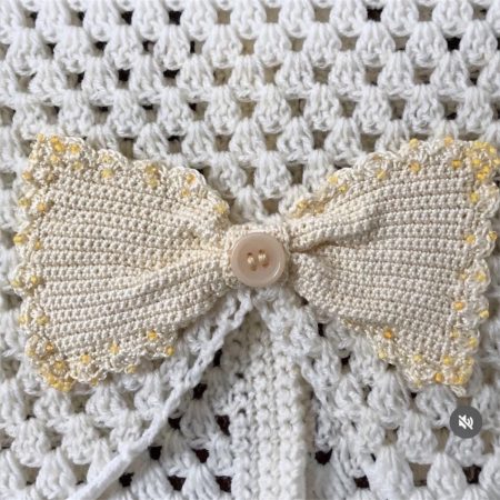 Handmade Crochet Crop Cardigan/ Top in Baby Corn Yellow with Lace Peter Pan Collar Size M