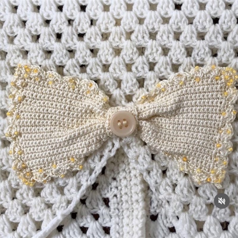 Handmade Crochet Crop Cardigan/ Top in Baby Corn Yellow with Lace Peter Pan Collar Size M