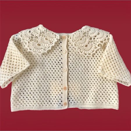 Handmade Crochet Crop Cardigan/ Top in Baby Corn Yellow with Lace Peter Pan Collar Size M