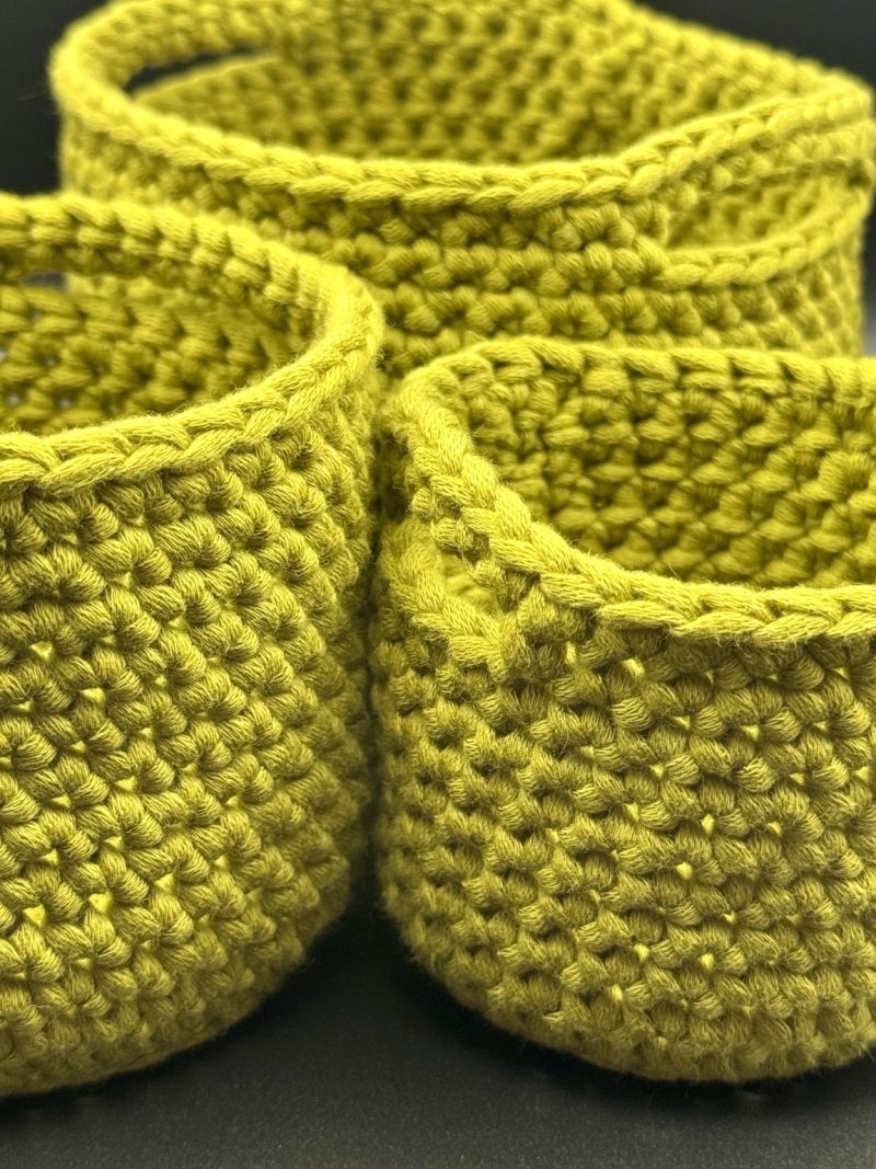 Handmade Crochet Nesting Baskets – Set of 3 Mini Trinket Storage Baskets