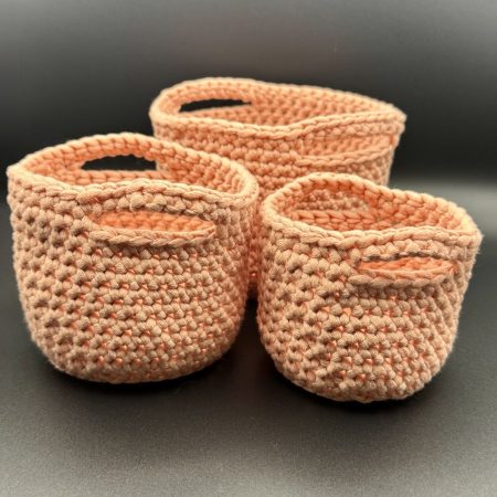 Handmade Crochet Nesting Baskets – Set of 3 Mini Trinket Storage Baskets
