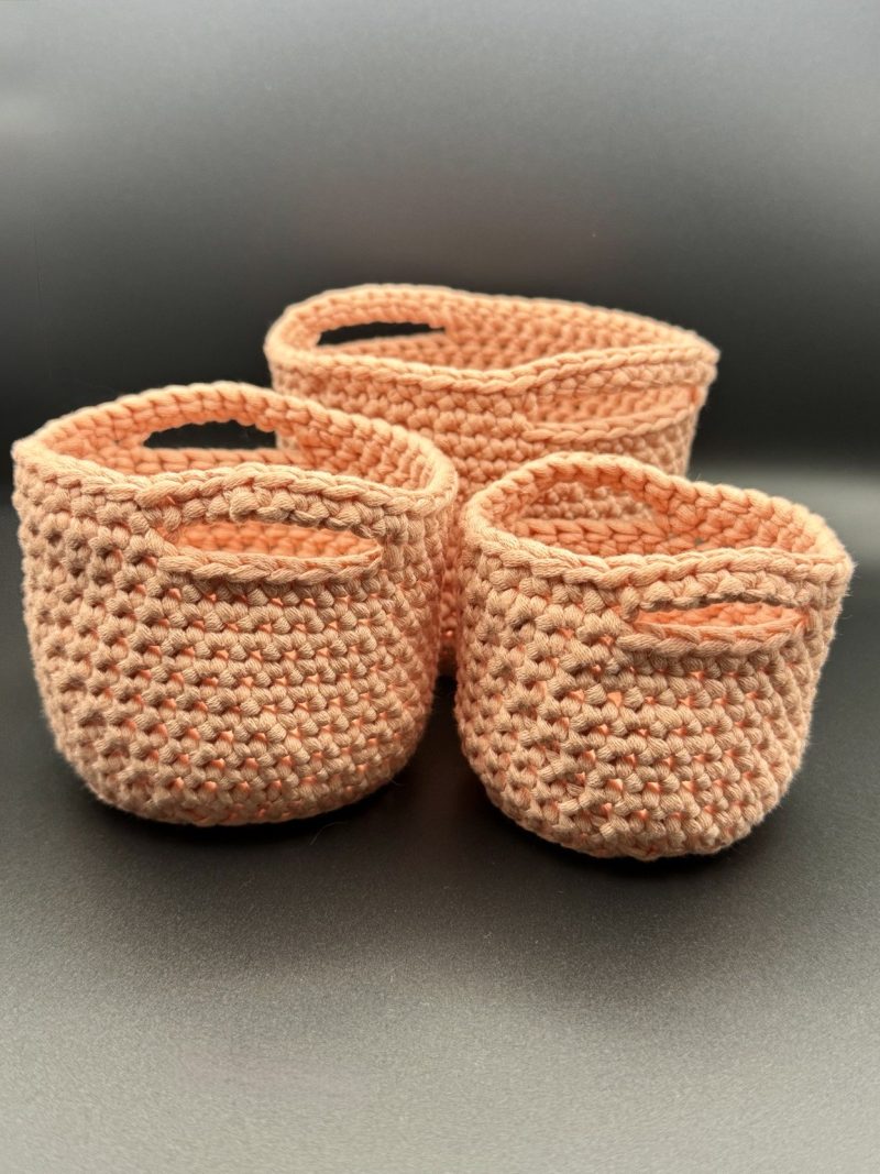 Handmade Crochet Nesting Baskets – Set of 3 Mini Trinket Storage Baskets