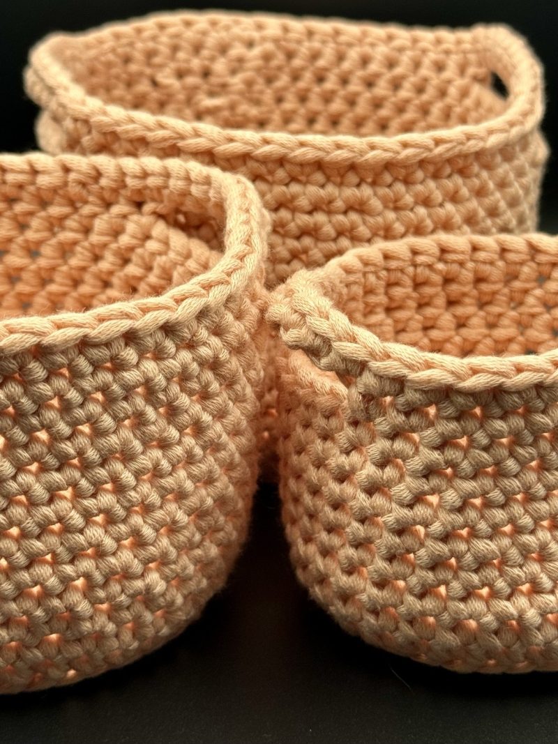 Handmade Crochet Nesting Baskets – Set of 3 Mini Trinket Storage Baskets