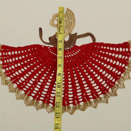 Large Handmade Red and Gold Victorian Crinoline Lady Crochet Motif Appliqué