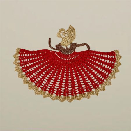 Large Handmade Red and Gold Victorian Crinoline Lady Crochet Motif Appliqué
