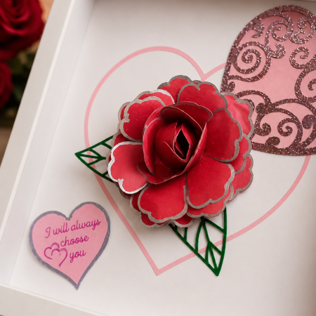 Hand Made Red Rose And Love Hearts Picture. A Romantic Gift For Someone Special