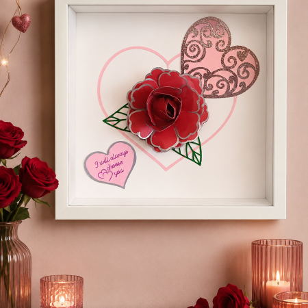 Hand Made Red Rose And Love Hearts Picture. A Romantic Gift For Someone Special