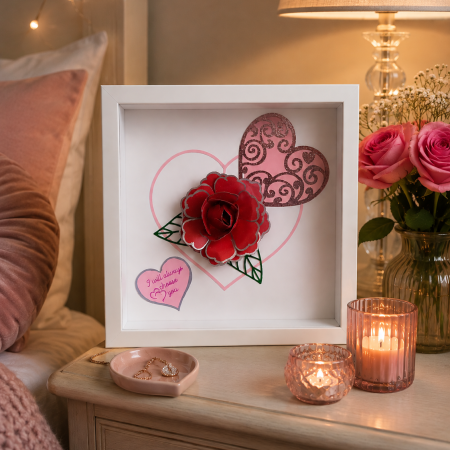 Hand Made Red Rose And Love Hearts Picture. A Romantic Gift For Someone Special