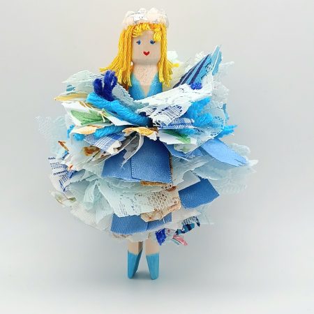 Handmade Whimsical Wooden Peg Doll Decoration, Unique Design, Alice Doll