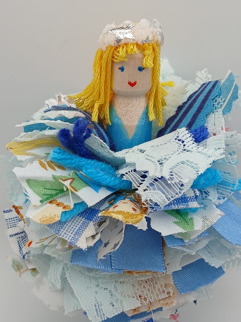 Handmade Whimsical Wooden Peg Doll Decoration, Unique Design, Alice Doll
