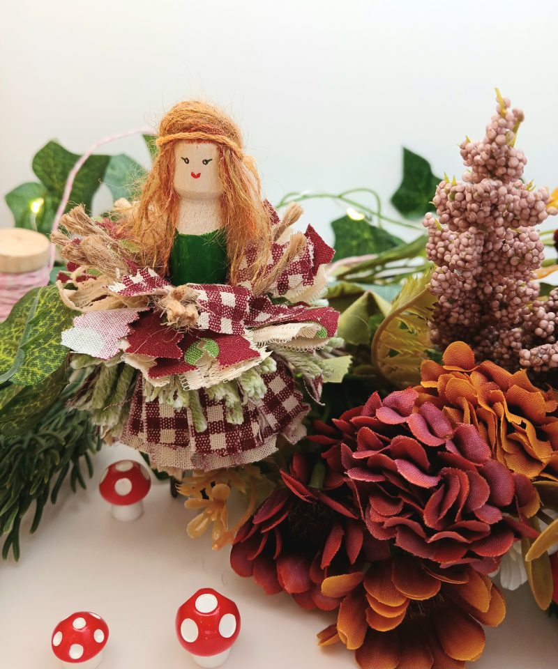 Handmade Whimsical Wooden Peg Doll Decoration, Unique Design, Hazel Doll