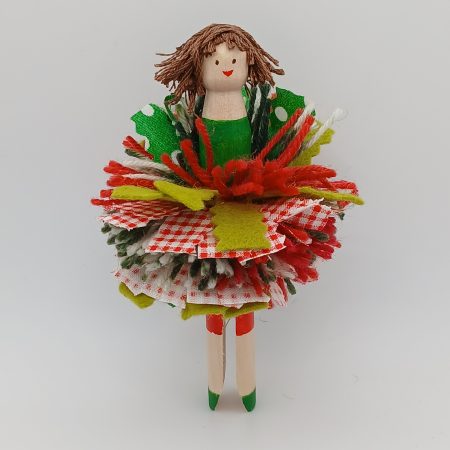 Handmade Whimsical Wooden Peg Doll Decoration, Unique Design, Holly Doll