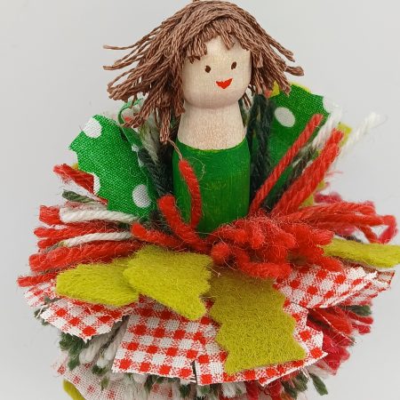 Handmade Whimsical Wooden Peg Doll Decoration, Unique Design, Holly Doll