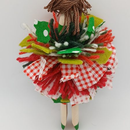 Handmade Whimsical Wooden Peg Doll Decoration, Unique Design, Holly Doll