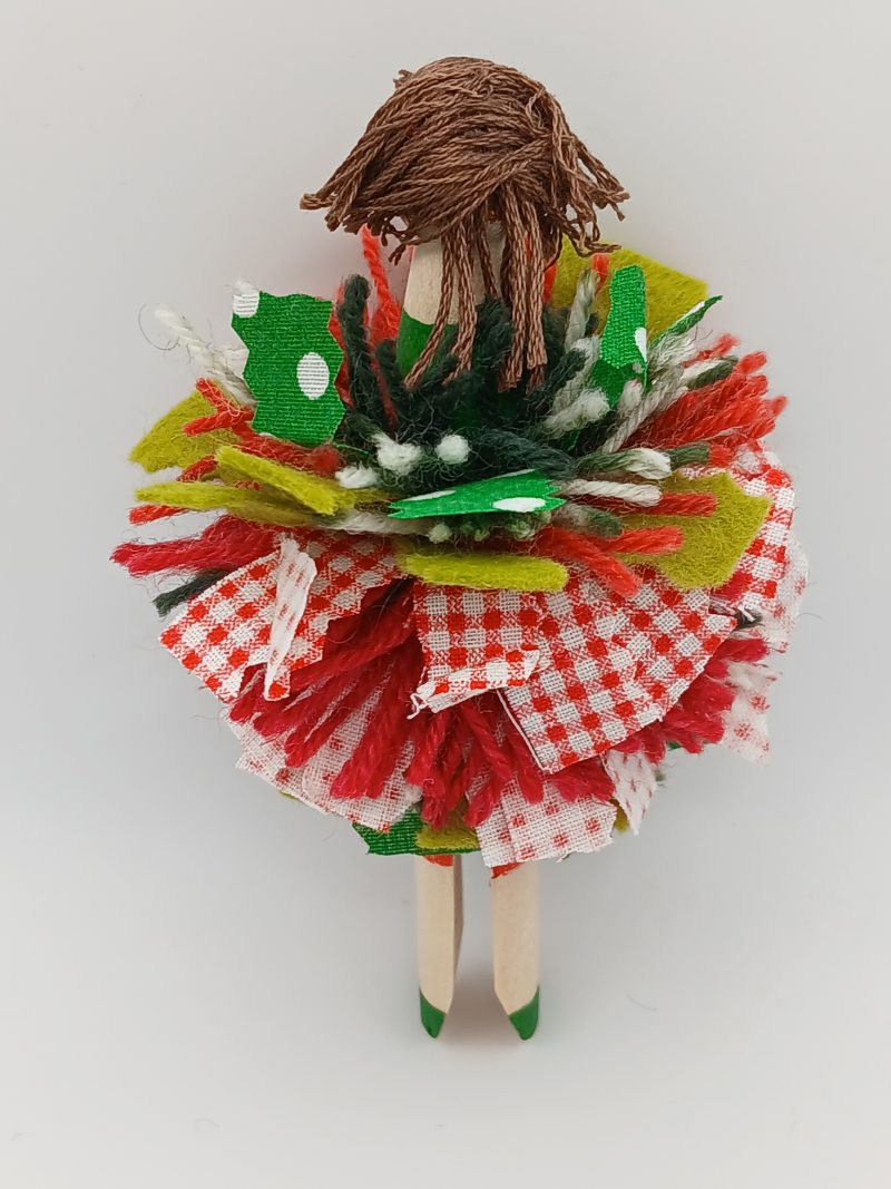 Handmade Whimsical Wooden Peg Doll Decoration, Unique Design, Holly Doll