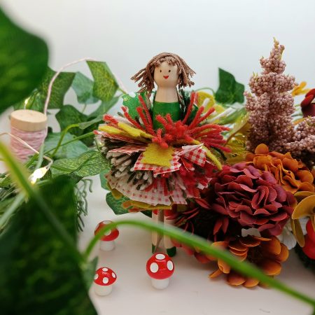Handmade Whimsical Wooden Peg Doll Decoration, Unique Design, Holly Doll