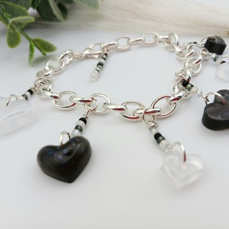 Monochrome Heart Chunky Charm bracelet with accent beads