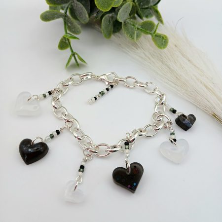 Monochrome Heart Chunky Charm bracelet with accent beads