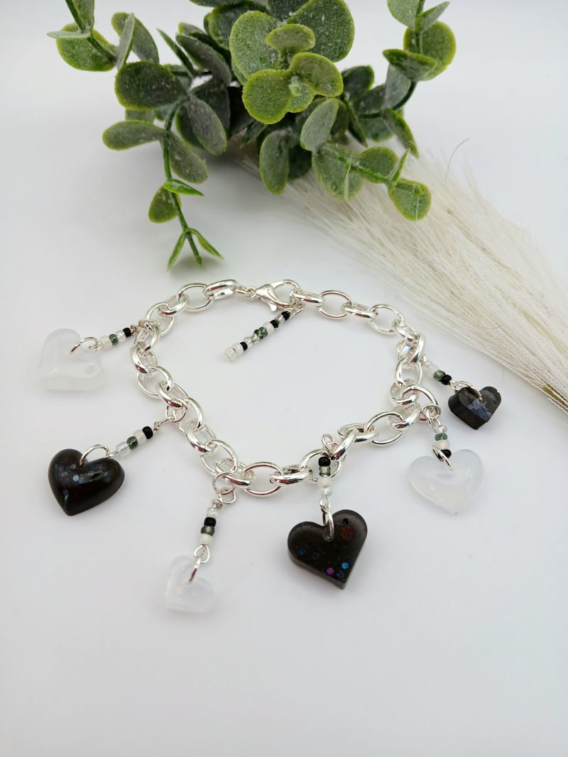 Monochrome Heart Chunky Charm bracelet with accent beads