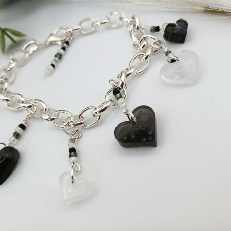 Monochrome Heart Chunky Charm bracelet with accent beads