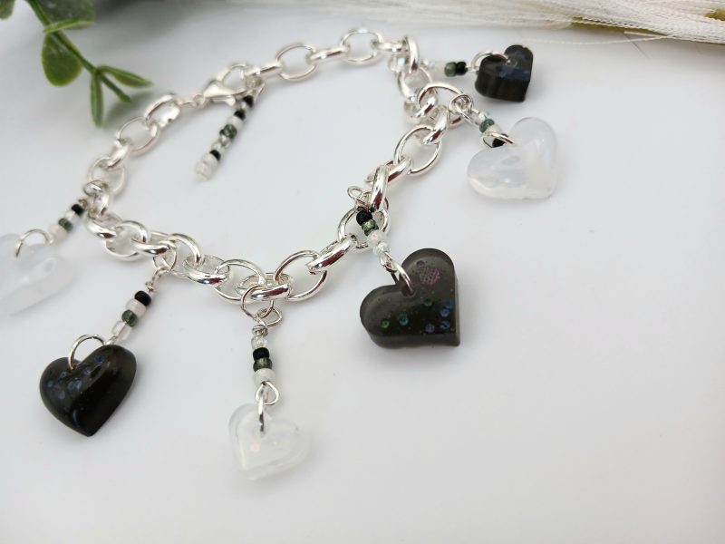 Monochrome Heart Chunky Charm bracelet with accent beads