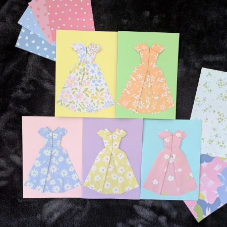 (Set of 5) Handmade Origami Dress Greeting Cards – Elegant