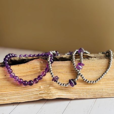 Amethyst & Stainless Steel Bracelet Set