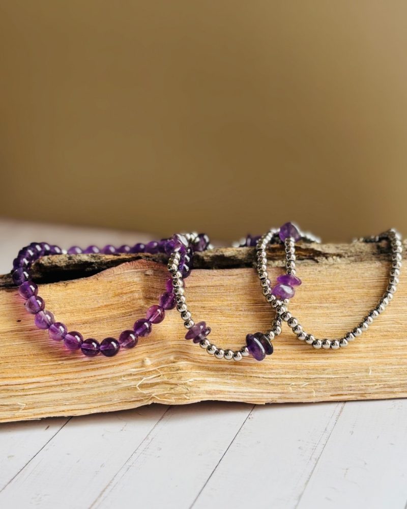 Amethyst & Stainless Steel Bracelet Set