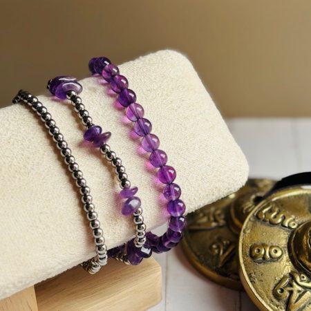 Amethyst & Stainless Steel Bracelet Set