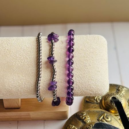 Amethyst & Stainless Steel Bracelet Set