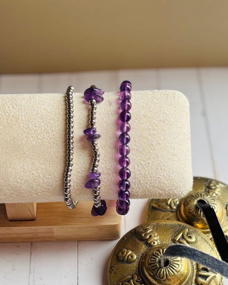 Amethyst & Stainless Steel Bracelet Set