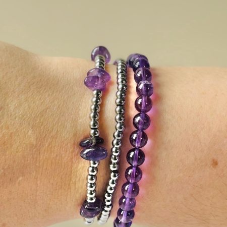Amethyst & Stainless Steel Bracelet Set