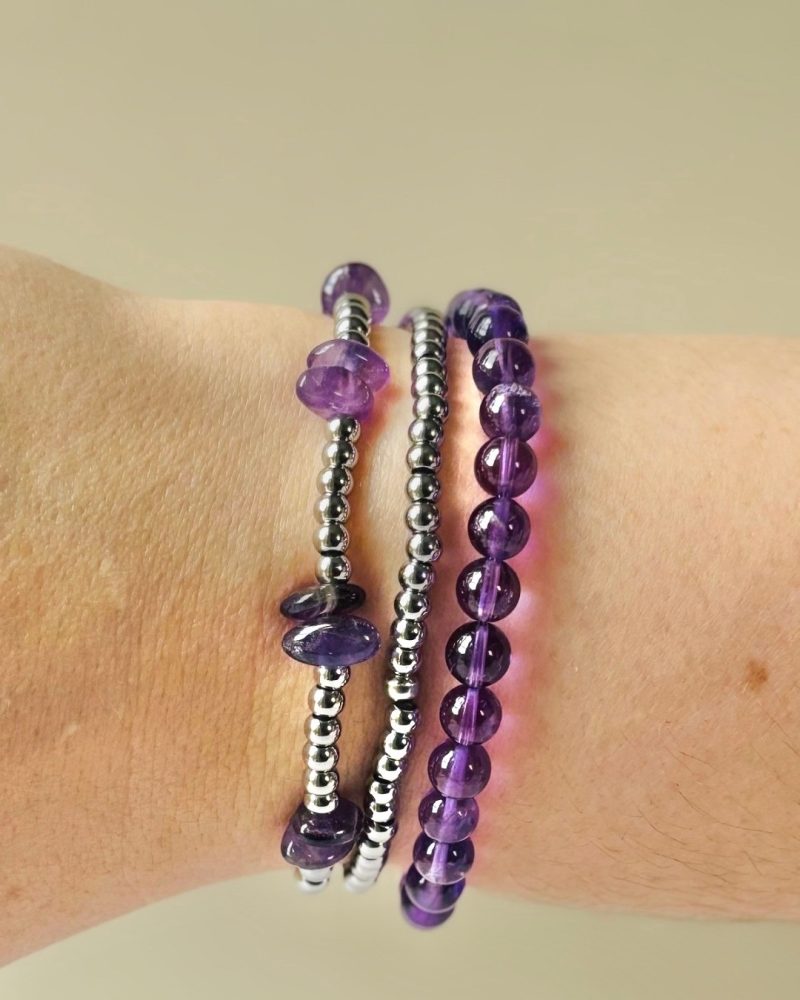 Amethyst & Stainless Steel Bracelet Set