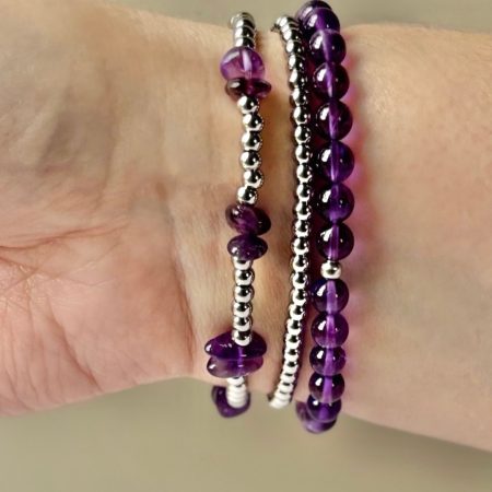 Amethyst & Stainless Steel Bracelet Set